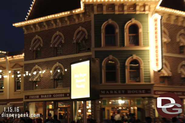 At center street this sign for Blue Bayou Reserved Viewing.