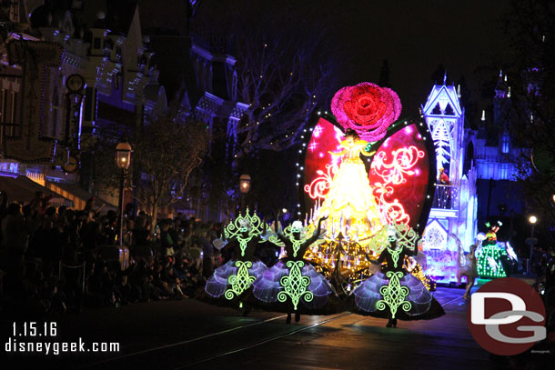 Also only three performers leading the princesses vs four. And two of the winged performers behind too.