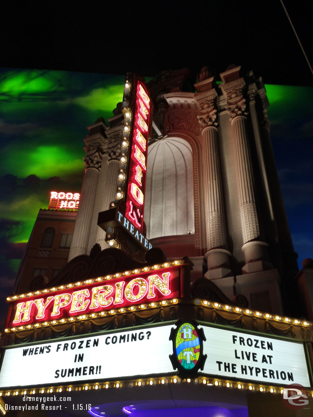 Aladdin is gone and the Hyperion is advertising the upcoming Frozen show.