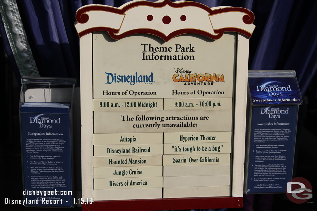 The closure list is substantial.  A good way to save space,  combing the four attractions as Rivers of America.