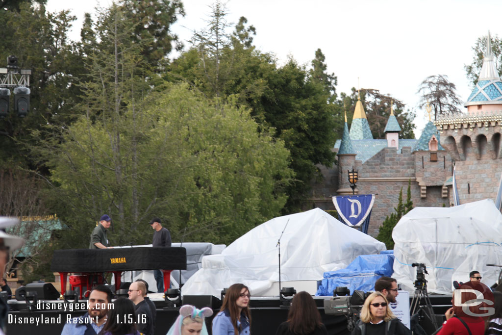 The instruments and other equipment on the stage were covered this afternoon as crews prepared for the evening.