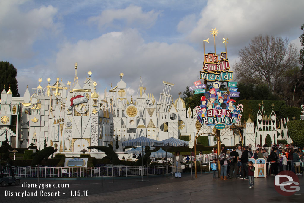 Small World Holiday is still in operation for a few more weeks until the Haunted Mansion returns to operation.