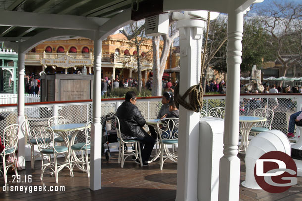 Tables have been brought on board on the lower deck.