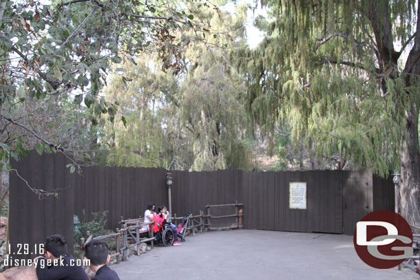 Walls are set up on the Big Thunder trail past the Big Thunder Exit area and the cave, but before the pond and tunnel area.