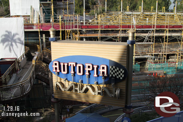 A check of the Autopia repainting and work from the upper level of the Tomorrowland Expo Center.