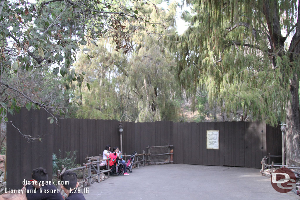 Walls are set up on the Big Thunder trail past the Big Thunder Exit area and the cave, but before the pond and tunnel area.