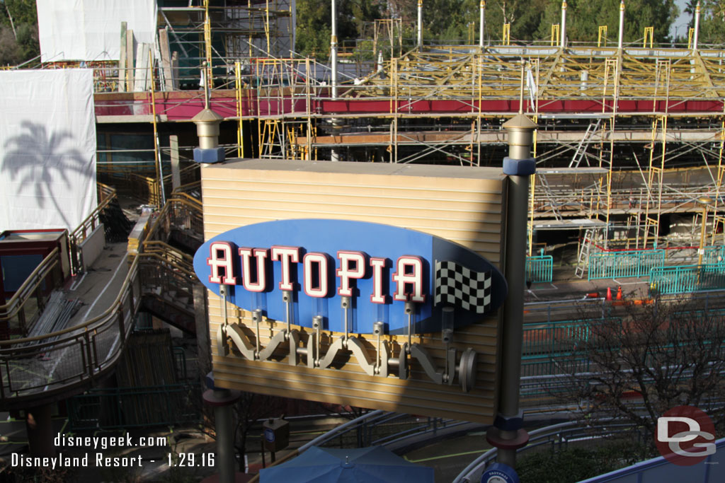 A check of the Autopia repainting and work from the upper level of the Tomorrowland Expo Center.