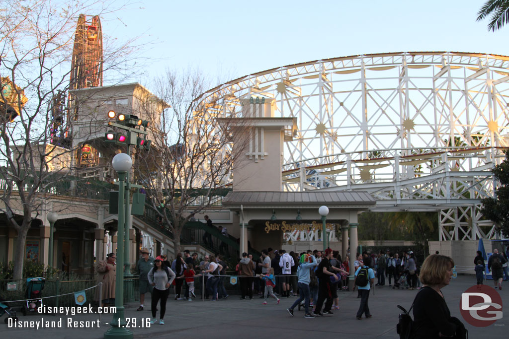 A healthy wait for the swings this evening as we walked by.