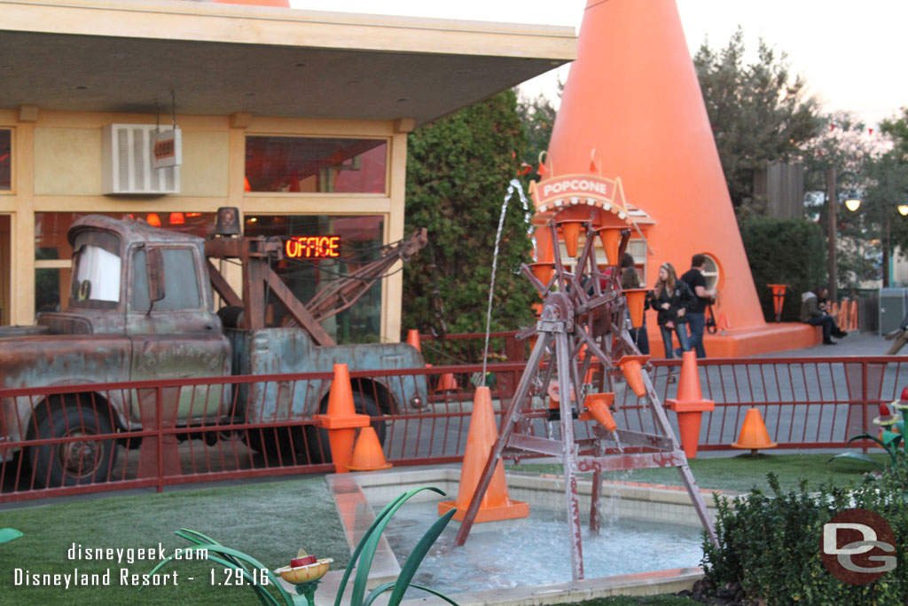 The fountain in front of the Cozy Cone was running smoothly as I walked by.