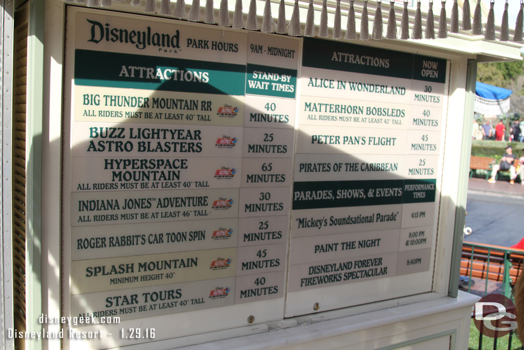 Disneyland wait times at 1:12pm