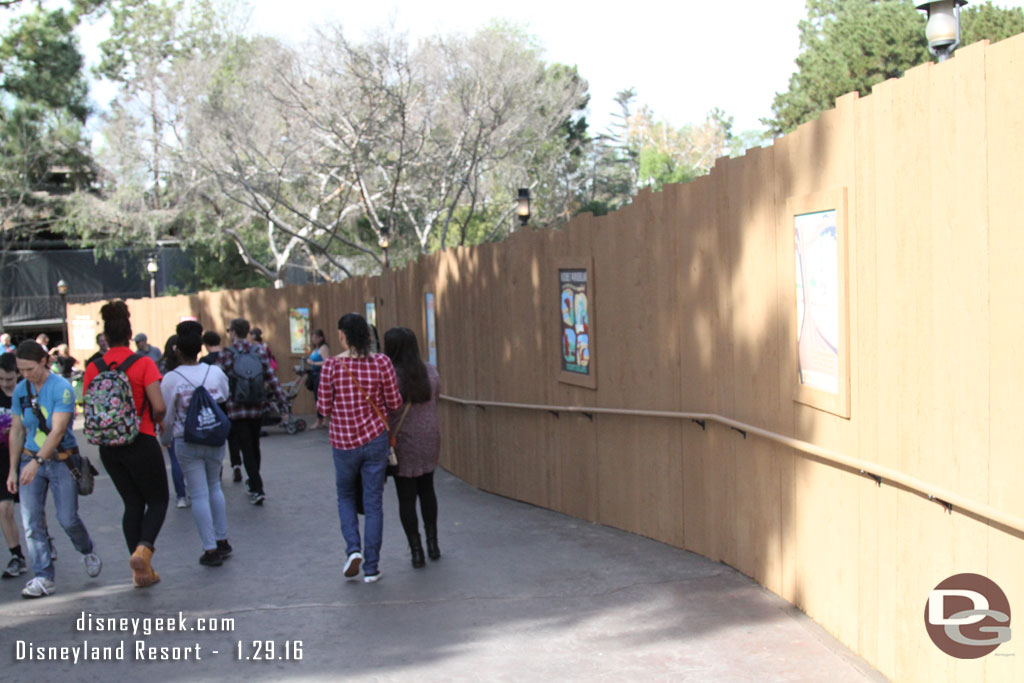 The construction wall comes all the way to the outdoor vending location and the trail that leads to the small eating area for the Galley.  It now features some attraction posters.