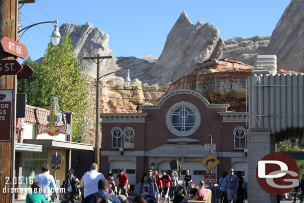 Passing through Radiator Springs.  The Racers were posted at an hour this afternoon.