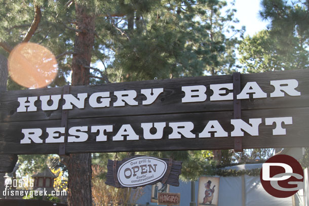 A small Open sign has been added to the Hungry Bear sign.