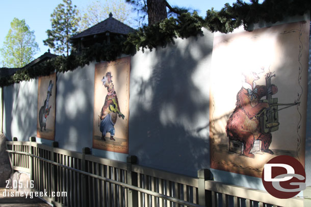 The construction barriers leading up to the restaurant now feature Country Bear Artwork and some greenery.