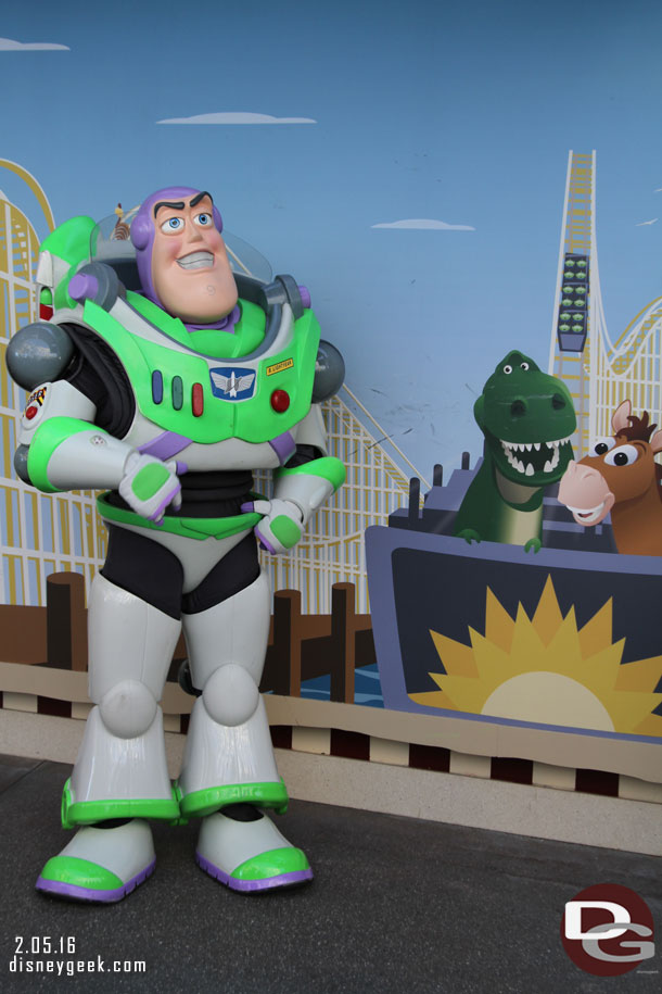 Buzz Lightyear out meeting guests.