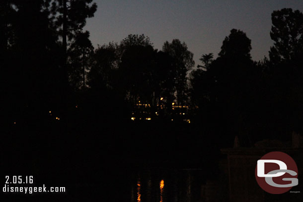 If you look up river you can see the parking structure through the trees (thanks to the thinning a few years ago).  Soon that will be blocked with the Star Wars.  Wonder what they will do during construction to hide the structure.  A large painted canvas in the river past Splash Mountain?