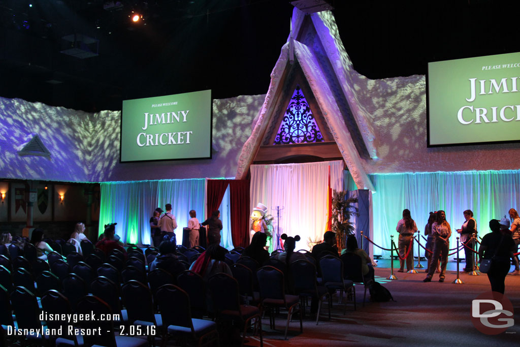 The snow is gone but the rest of the Frozen set is still in place.  In the front of the room was a meet and greet.