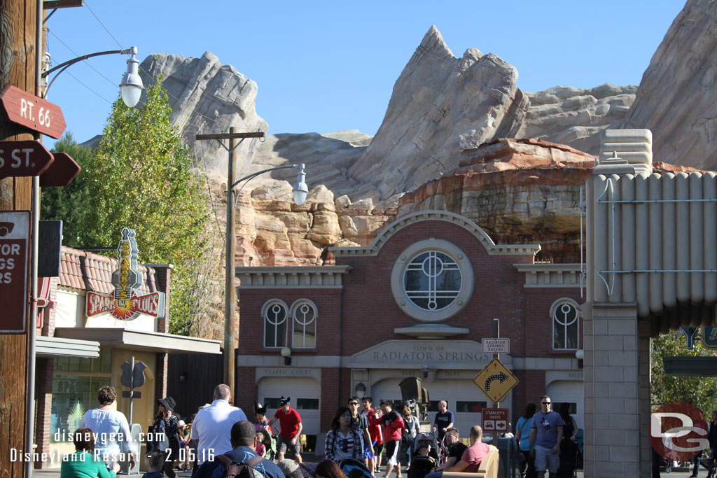 Passing through Radiator Springs.  The Racers were posted at an hour this afternoon.