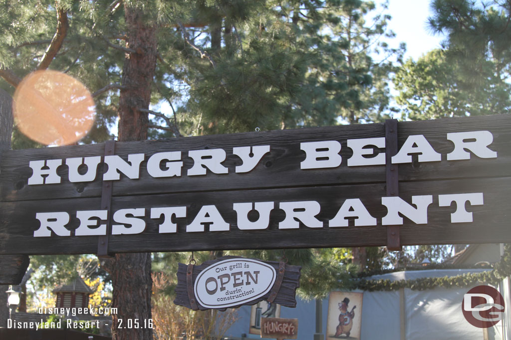 A small Open sign has been added to the Hungry Bear sign.