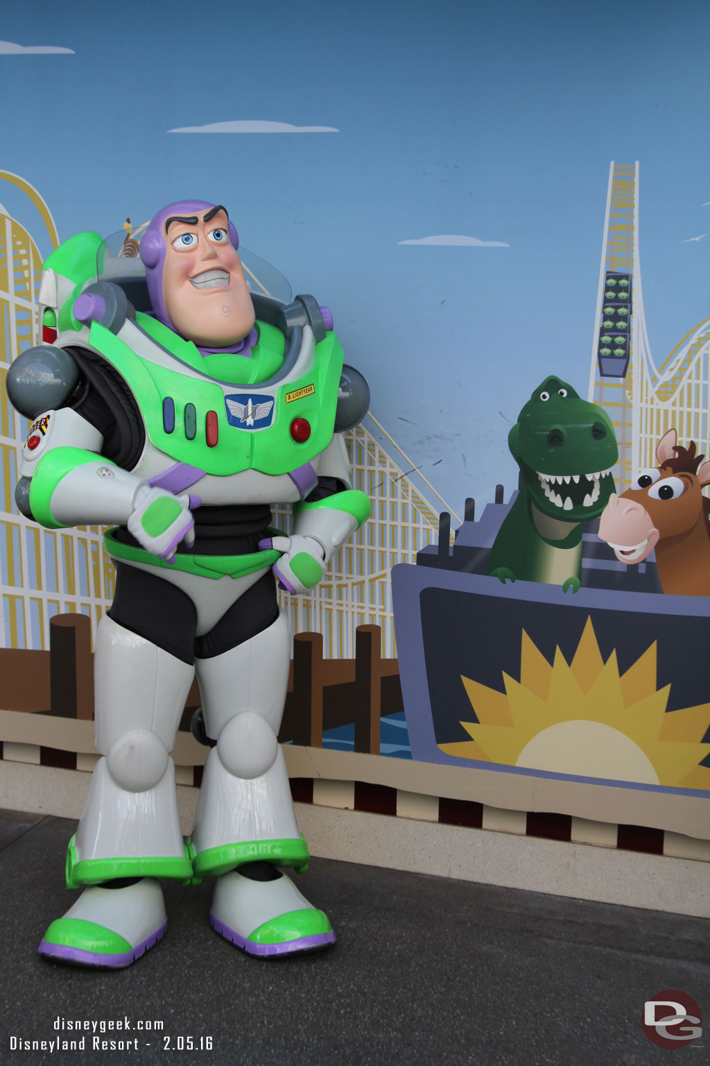 Buzz Lightyear out meeting guests.