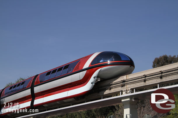 Monorail red passing overhead.