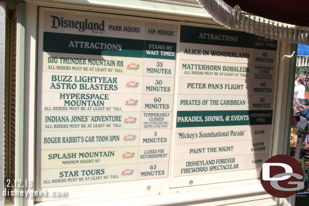 Wait times at 1:33pm