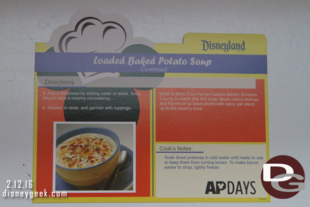 One card this week featured Loaded Baked Potato Soup