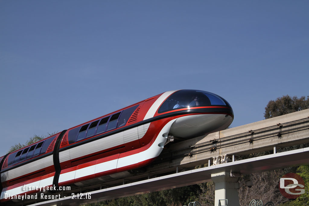 Monorail red passing overhead.