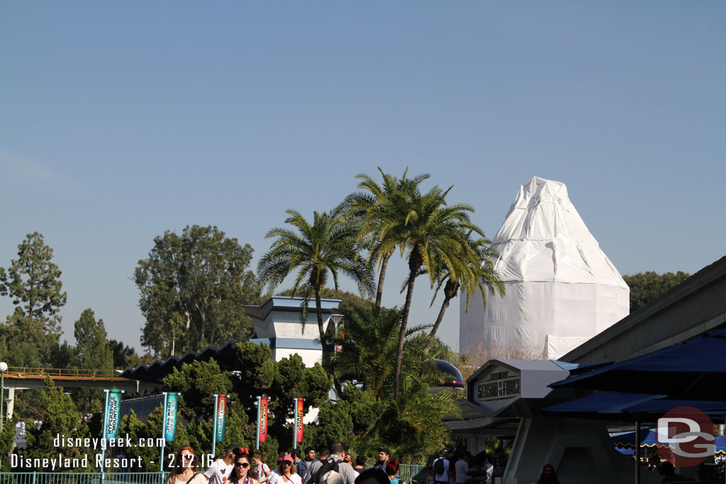 Walking toward Tomorrowland a parent told their kid to look at the Matterhorn and the kid asked why it looked like a rocket... (the parent was looking to the left at the mountain the kid at the Autopia scaffolding ahead).