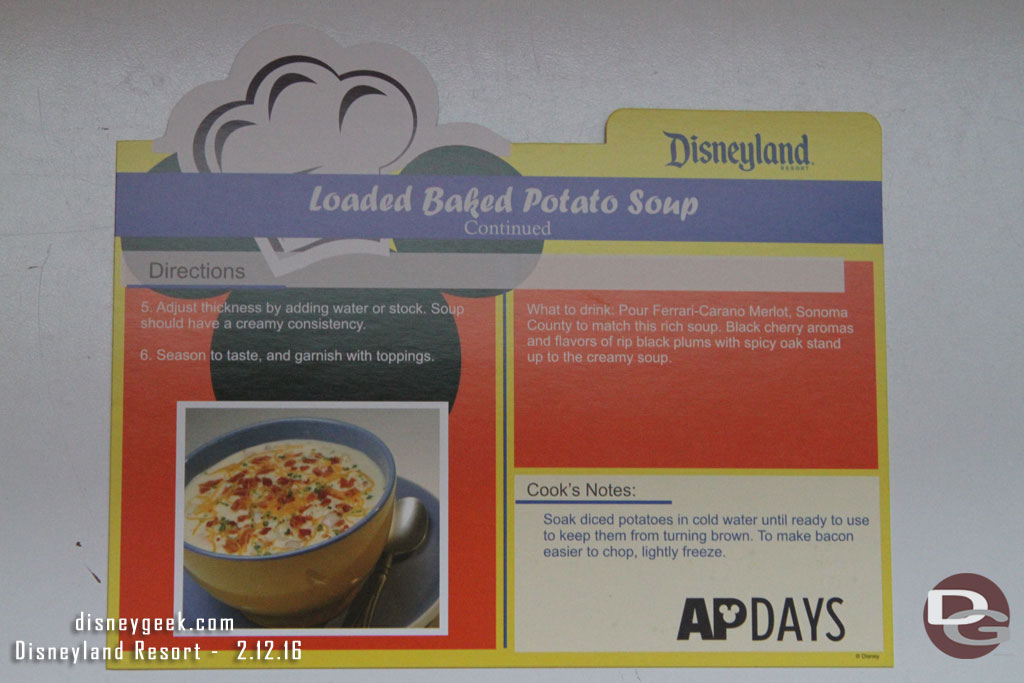 One card this week featured Loaded Baked Potato Soup