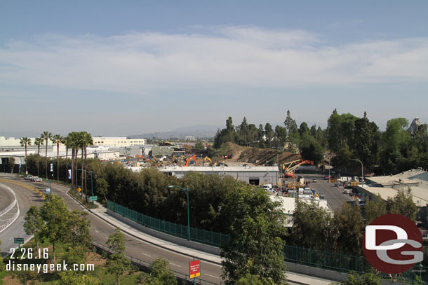 A much wider shot of the area.  The backstage facilities in the foreground were still in use on Friday.