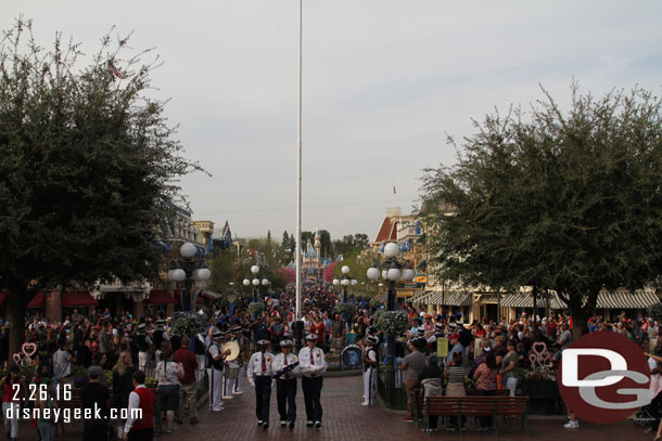 The nightly flag retreat in Town Square.