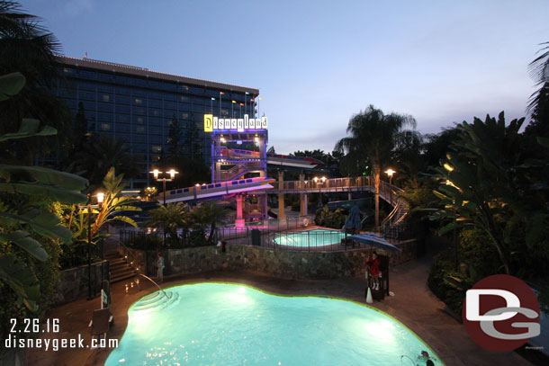 The pools around the slides were open but the slides were not this evening, they had closed for the day already.