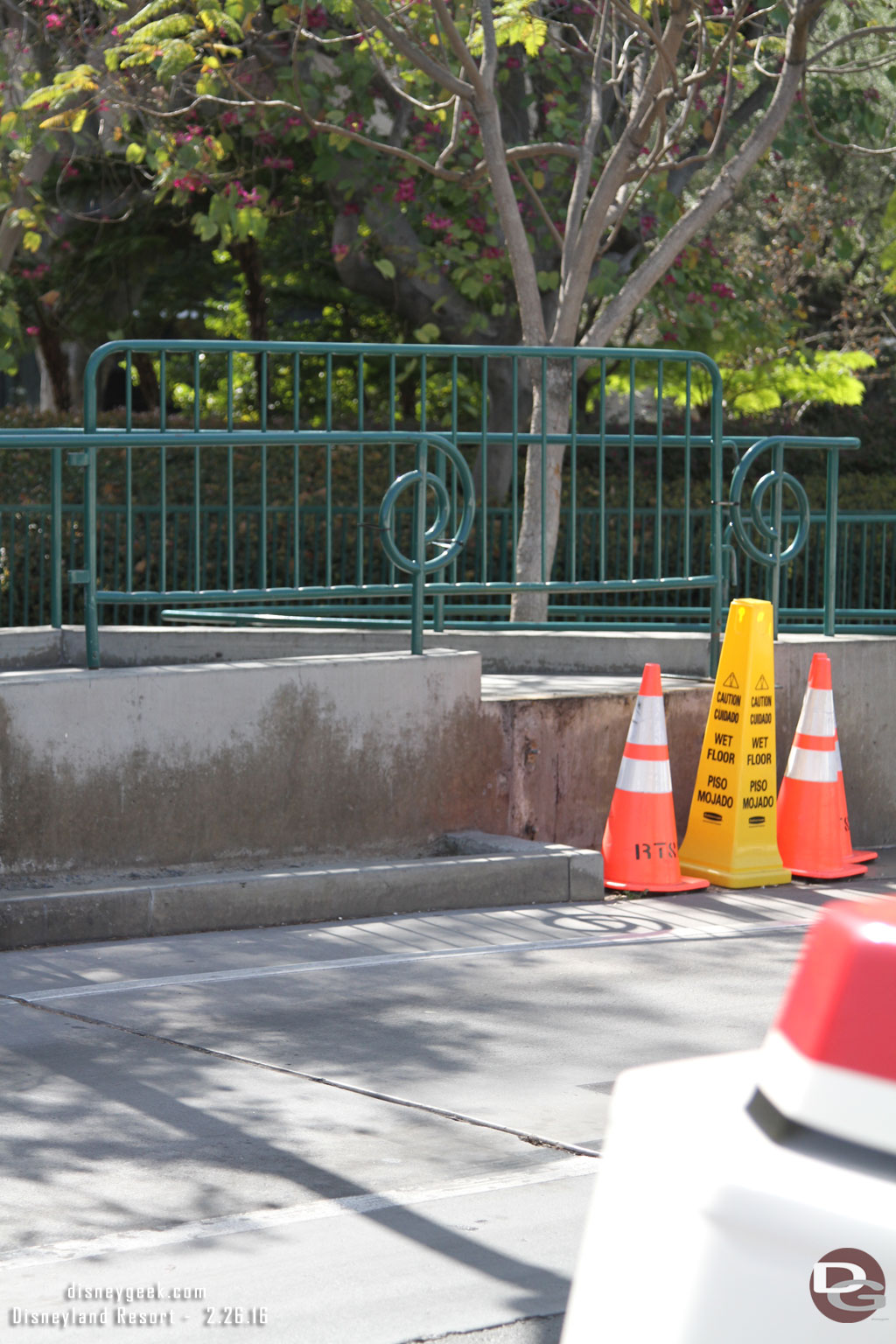 Arriving at the Mickey and Friends tram stop, the first stop ramp is still missing.