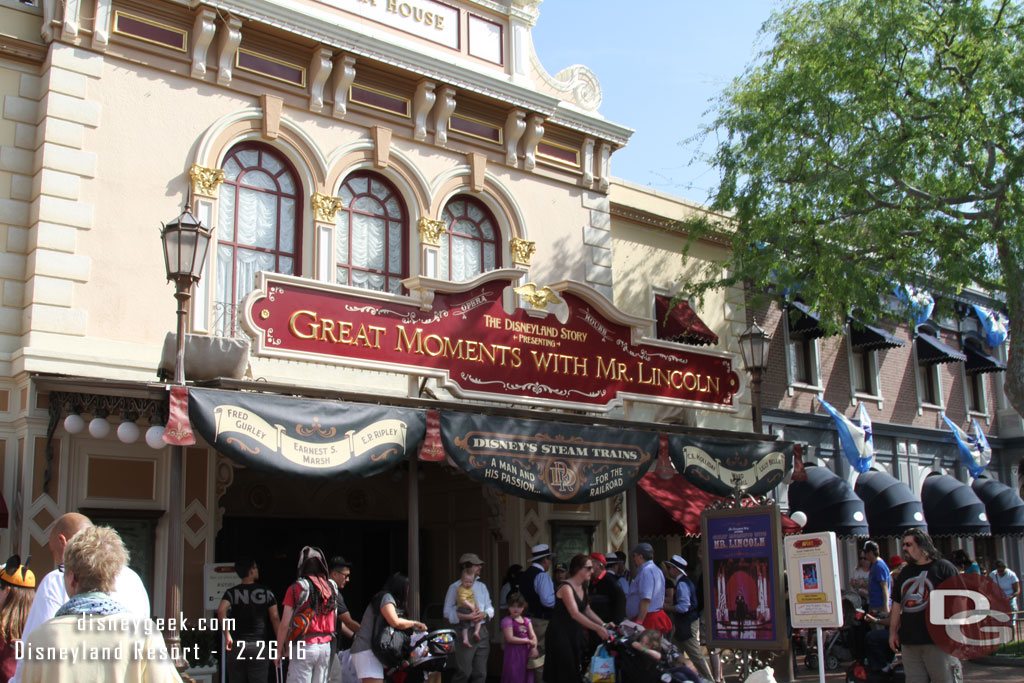 The sign in front of the Opera House features Great Moments.  The crowd was for APDays button and wristband distribution.