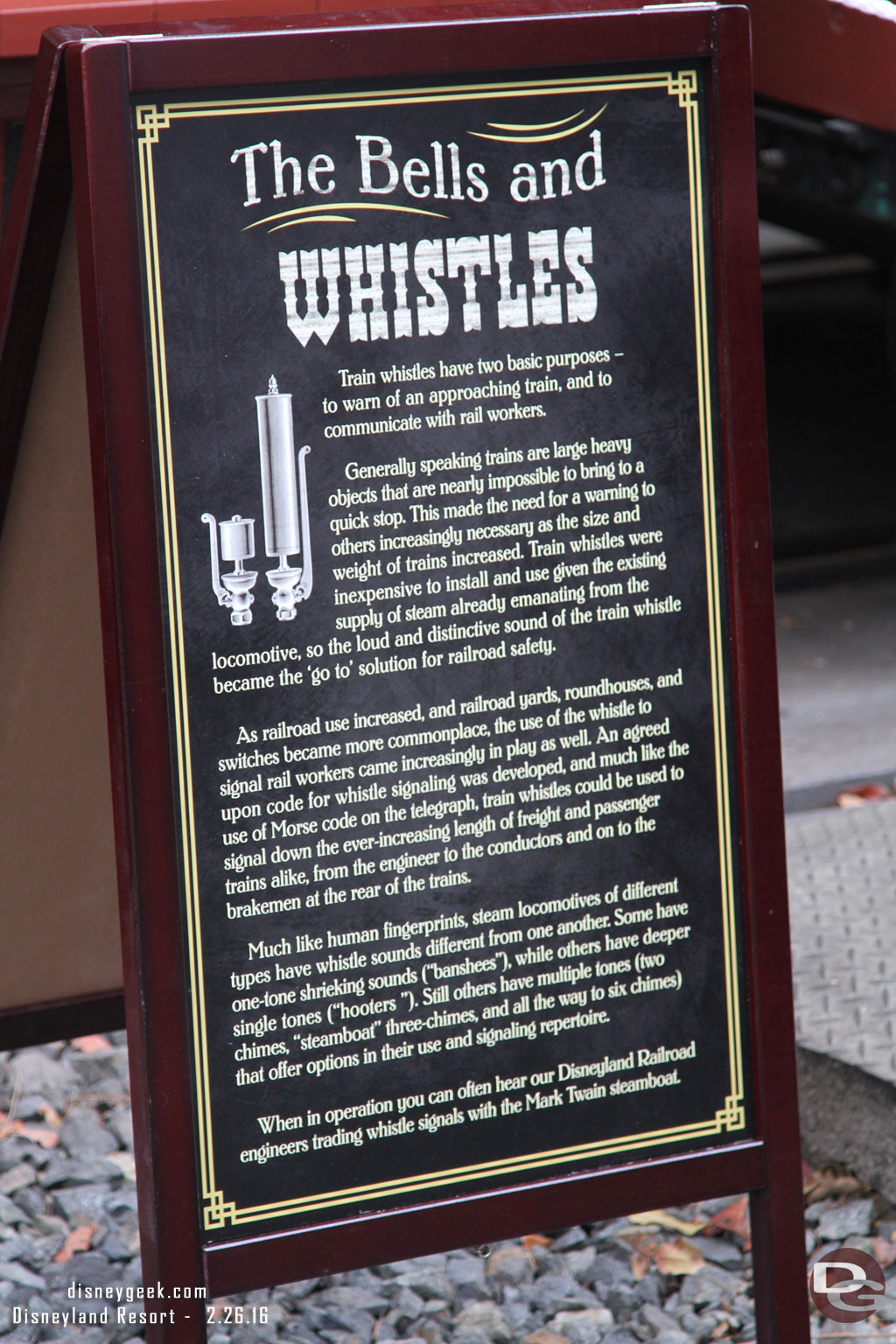 A sign explaining the bells and whistles of the trains.