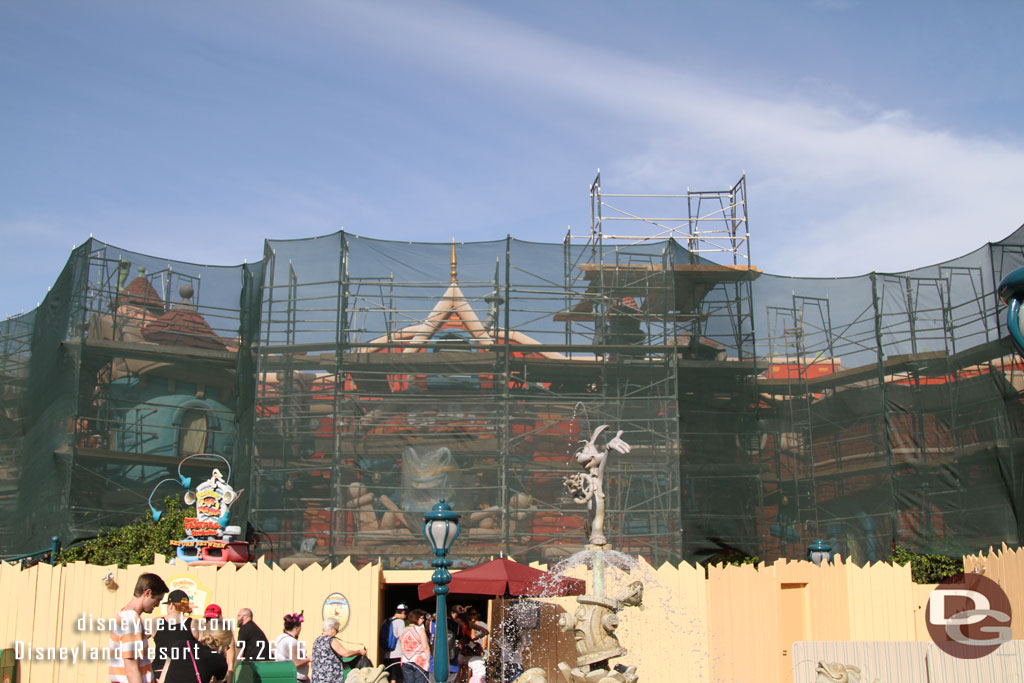 Work continues in Toon Town.  The completed areas really pop now, even with scaffolding in front of them.