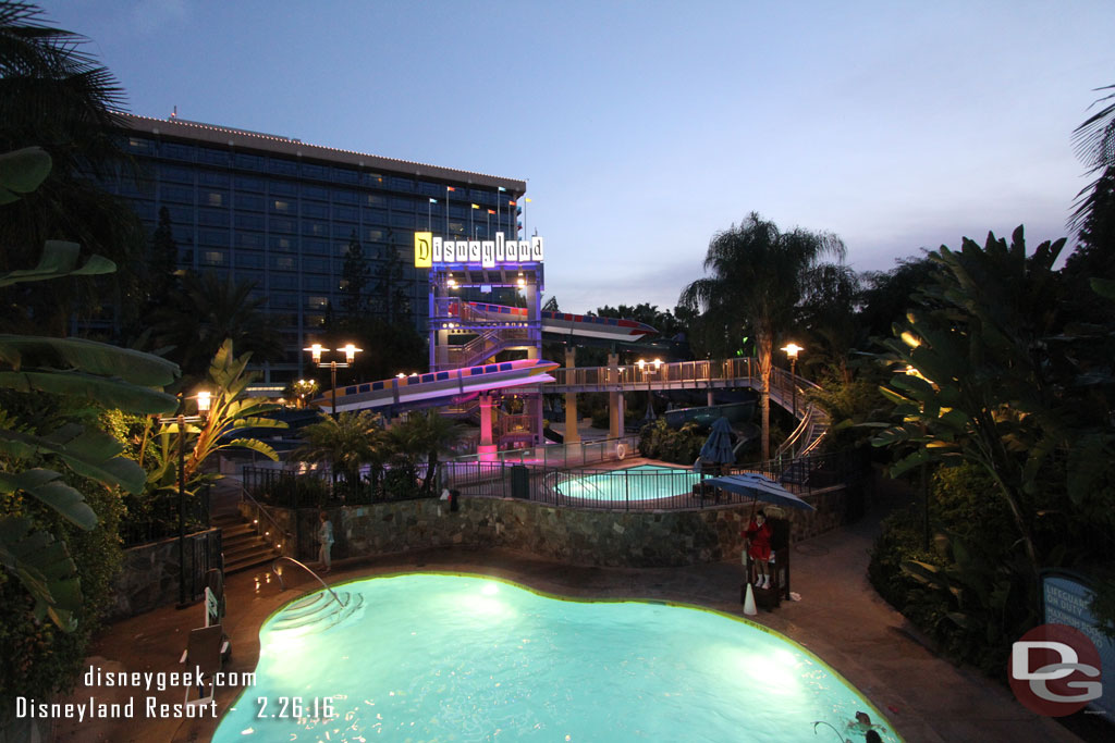 The pools around the slides were open but the slides were not this evening, they had closed for the day already.