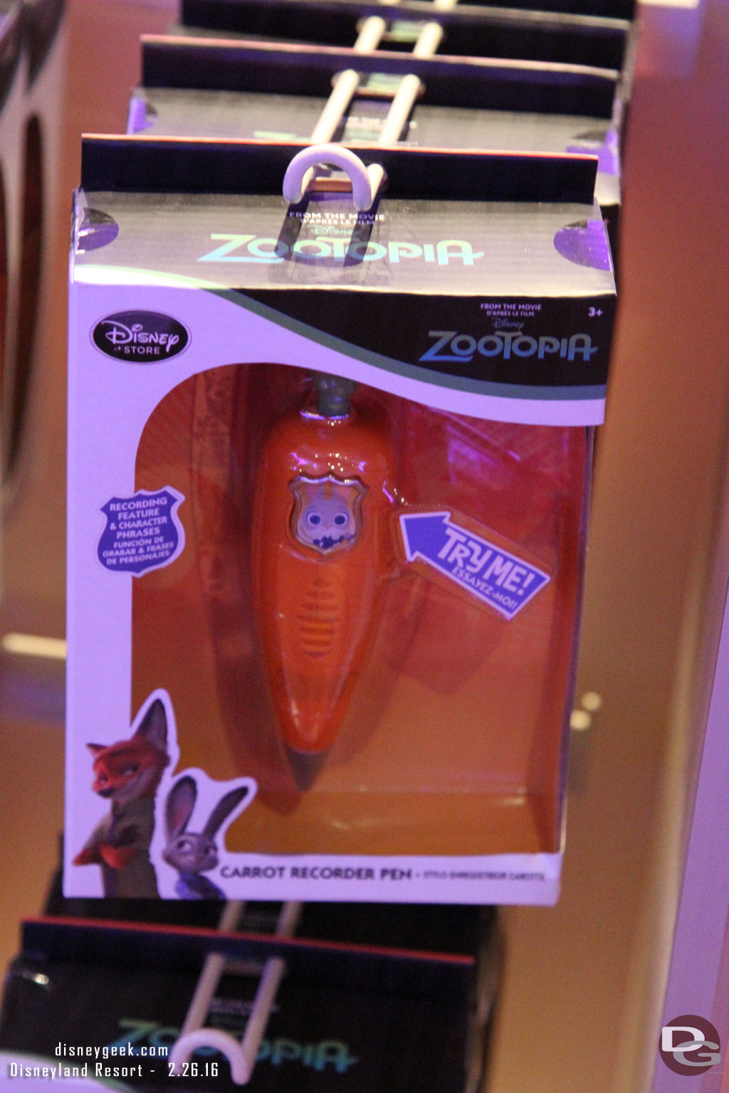 A rack of Zootopia merchandise in Big Top Toys