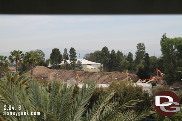 As I walked along the 5th floor of the parking structure my first glimpse of the progress this week.  More tree clearing.