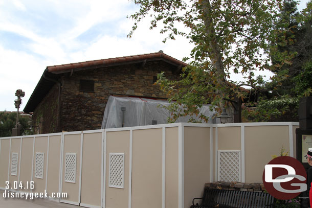 Work continues on the Blue Sky Cellar.  Have not seen any signs indicating what it is but saw some tweets speculation is it will be a DVC kiosk.