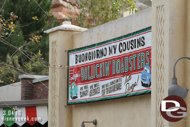 A new banner for the new attraction.  All the Festival of the Flying Tires signage has been swapped out.