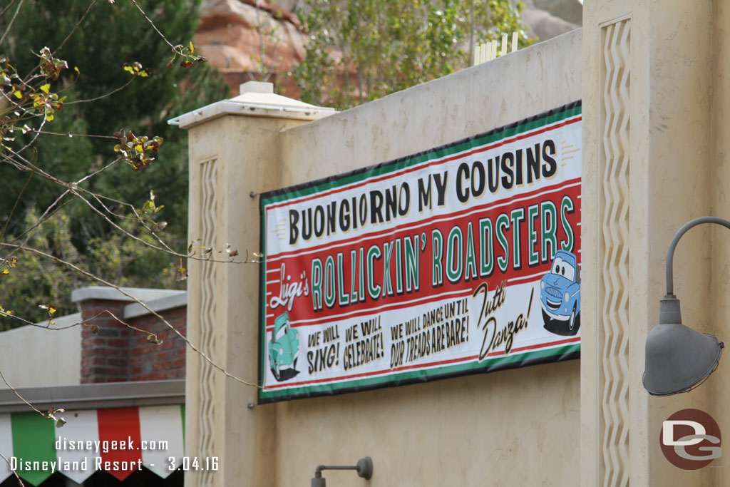 A new banner for the new attraction.  All the Festival of the Flying Tires signage has been swapped out.