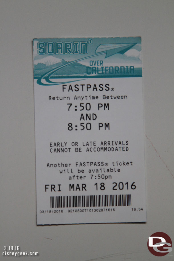 Random note.. Soarin Over California is still printed on the FastPasses 