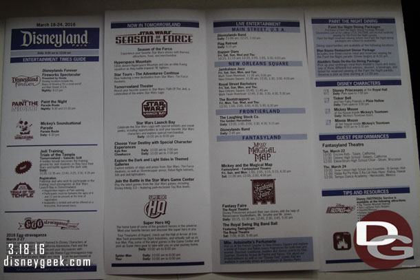 The Disneyland times guide this week.. noticed they Fantasyland Theatre was used for performing groups on a Tues & Thurs and Magic map was dark those days.