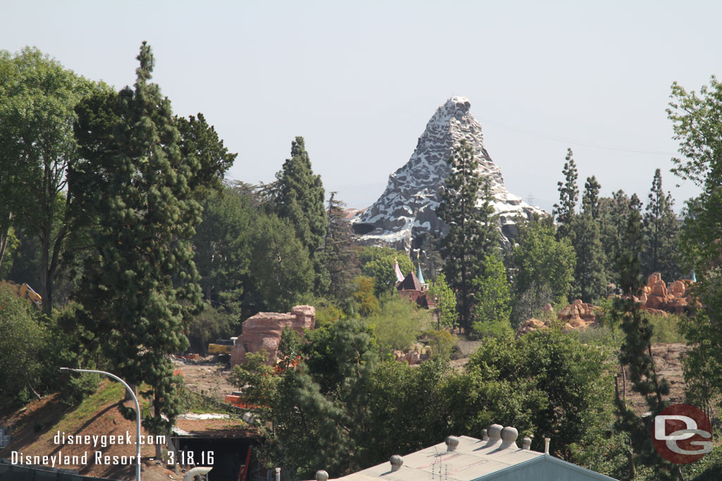 Looking into the park you can just barely see some of the equipment clearing the former ranch area and starting to move along the Rivers of America.