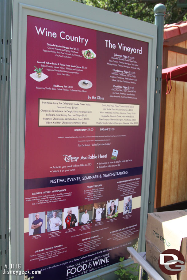 Each Marketplace featured a sign with the menu and then some information on events, seminars and demonstrations.