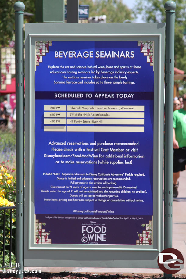 Beverage Seminars take place on the Sonoma Terrace