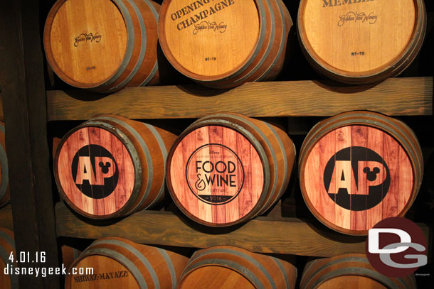 The wine barrels feature Food & Wine logos