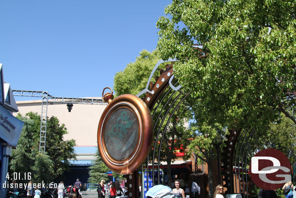 The Mad T Party signage is gone but most of the staging is being re-used for the Food & Wine Festival.